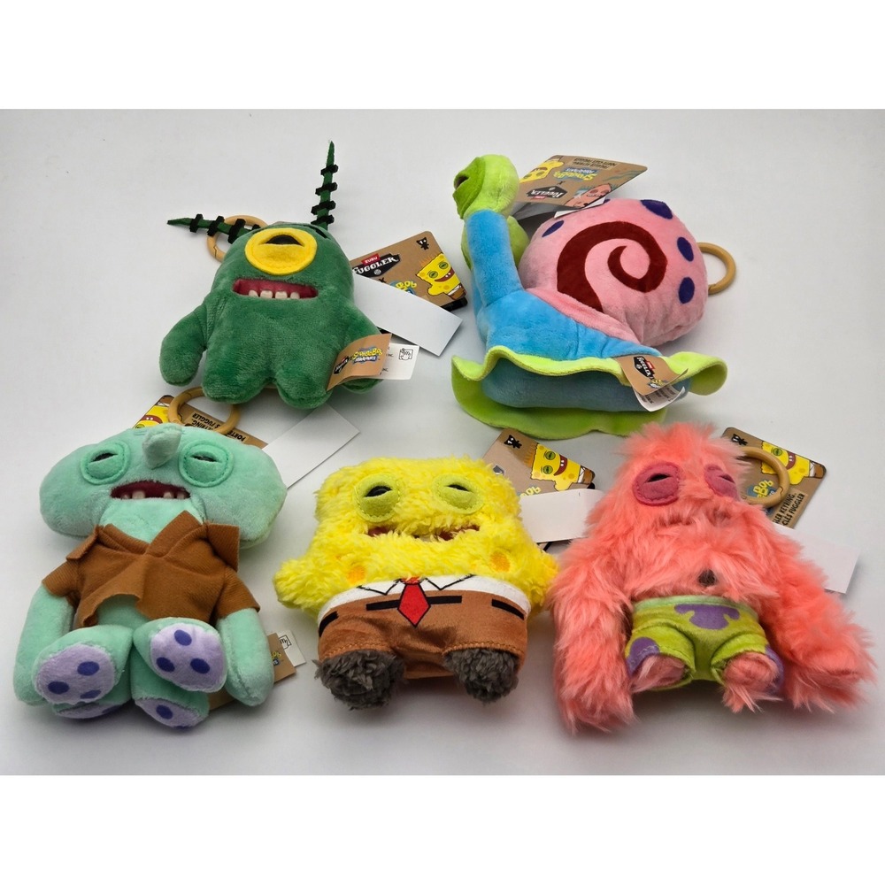 Zuru Fuggler SpongeBob SquarePants Plush Keychain Set of 5 Multicolor NWT Rare